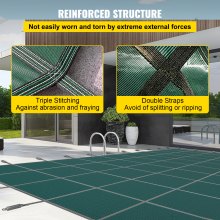 VEVOR Cubierta de seguridad para piscina enterrada, cubierta de piscina de invierno rectangular de 14 pies x 26 pies, triple costura, material de polipropileno de malla de alta resistencia con buena permeabilidad a la lluvia, hardware de instalación incluido, verde
