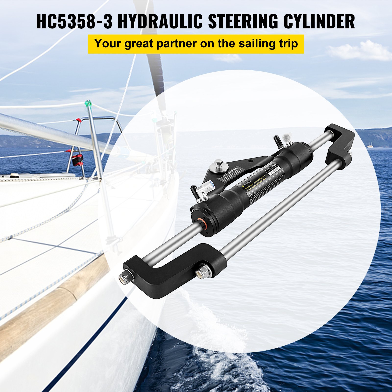 Cilindro de dirección hidráulica VEVOR de 300 HP, montaje frontal, cilindro de dirección hidráulico externo para sistema de dirección de embarcaciones marinas.