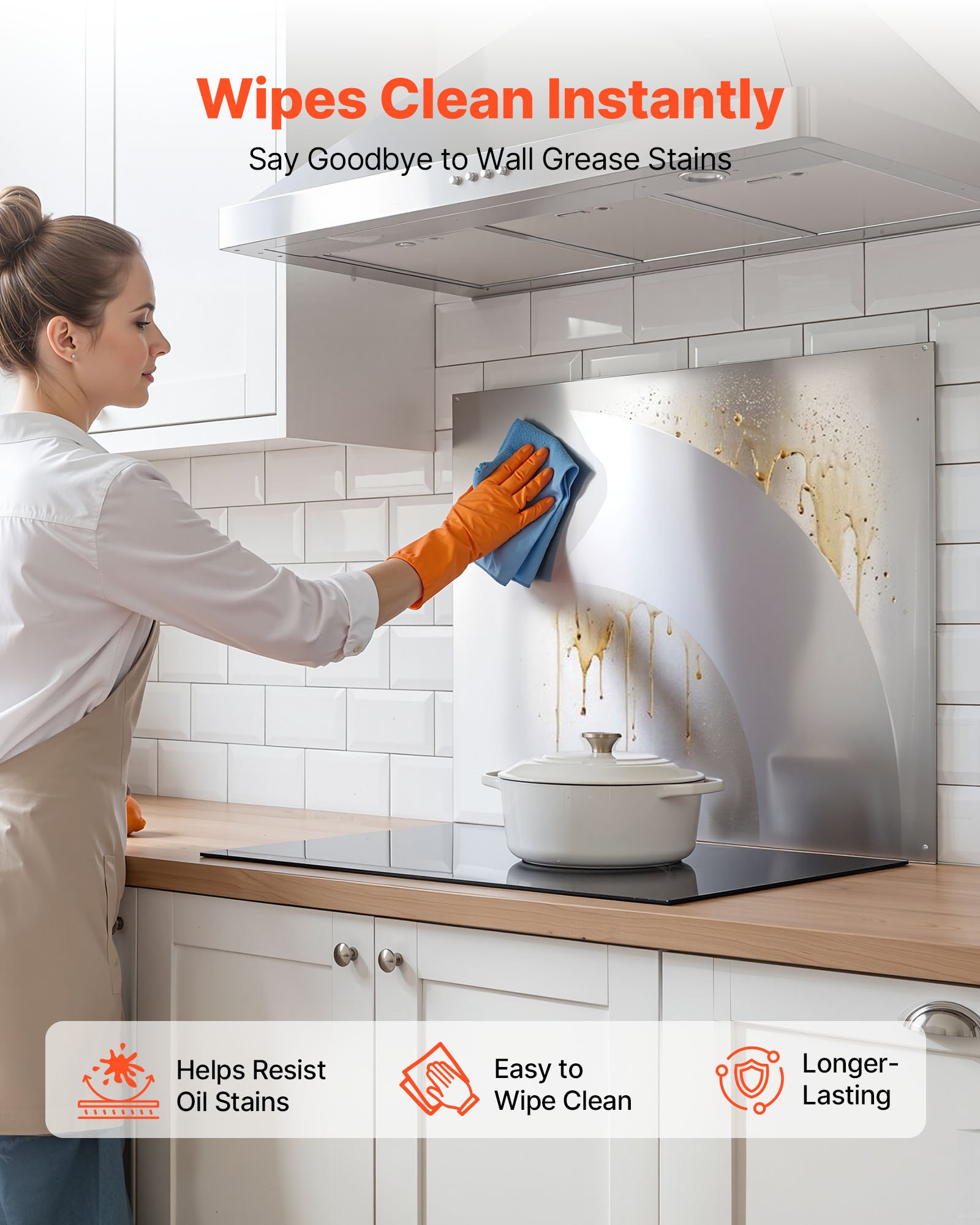 VEVOR Protector contra Salpicaduras 760 x 610 x 0,7 mm, Panel Antisalpicaduras de Acero Inoxidable, Panel Metálico de Pared para Campana Extractora, Orificios Pretaladrados, para Estufa, Cocina