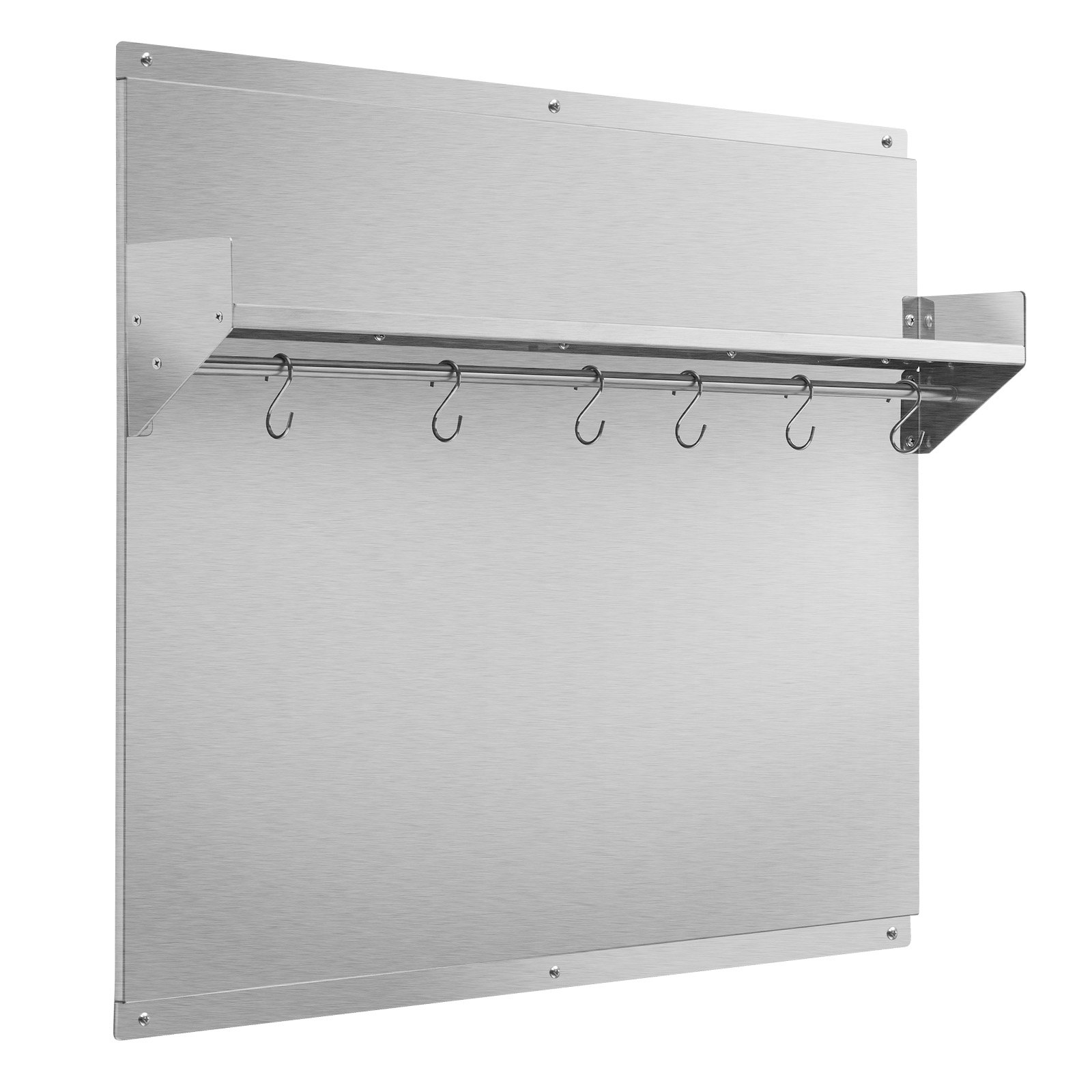 VEVOR Protector contra Salpicaduras 760 x 610 mm, Panel Antisalpicaduras de Acero Inoxidable, con Estante de Almacenamiento y Soporte para Colgar, Orificios Pretaladrados, para Campana Extractora
