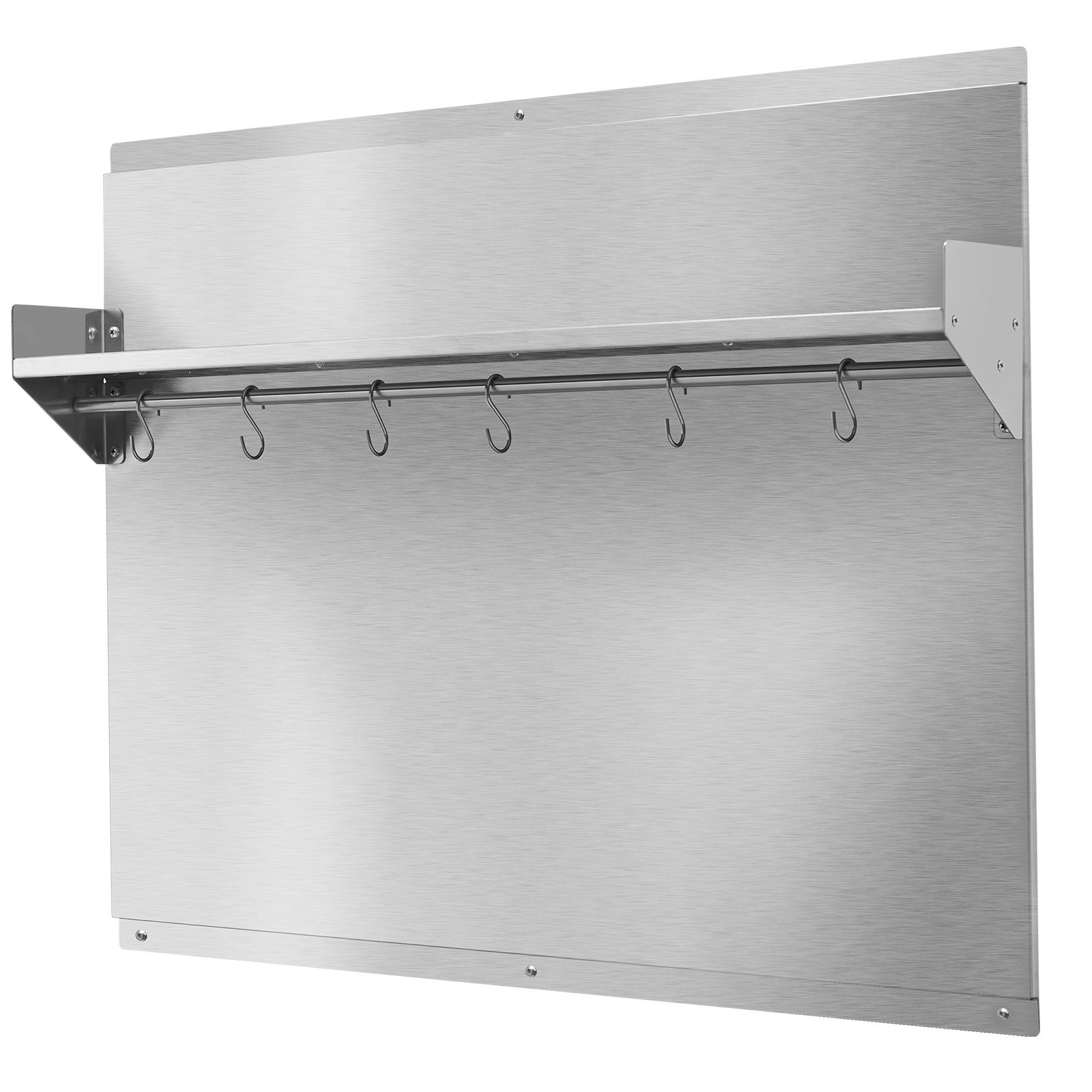 VEVOR Protector contra Salpicaduras 760 x 610 mm, Panel Antisalpicaduras de Acero Inoxidable, con Estante de Almacenamiento y Soporte para Colgar, Orificios Pretaladrados, para Campana Extractora