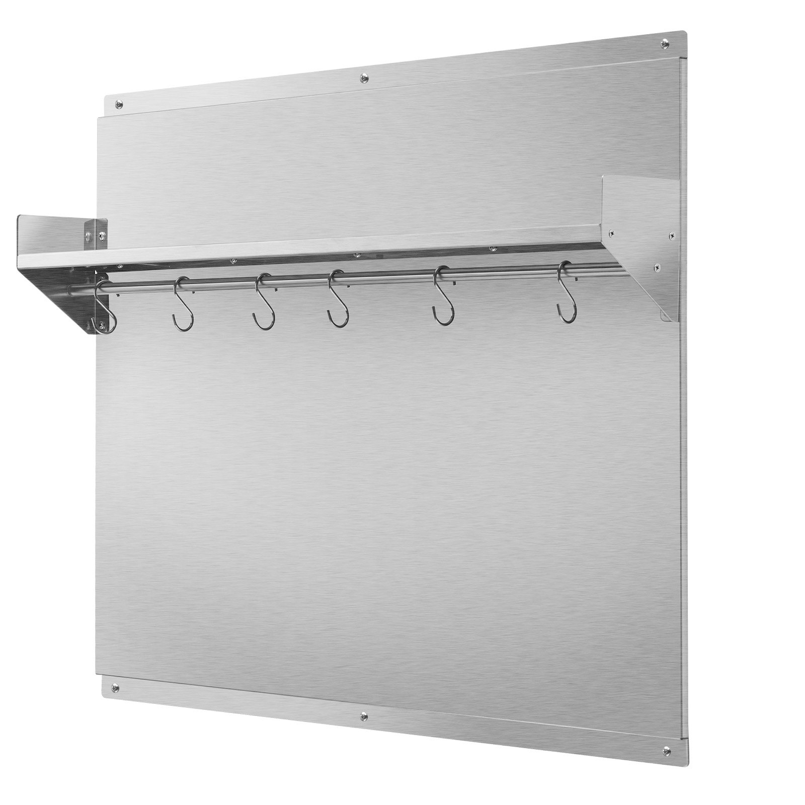 VEVOR Protector contra Salpicaduras 760 x 610 mm, Panel Antisalpicaduras de Acero Inoxidable, con Estante de Almacenamiento y Soporte para Colgar, Orificios Pretaladrados, para Campana Extractora