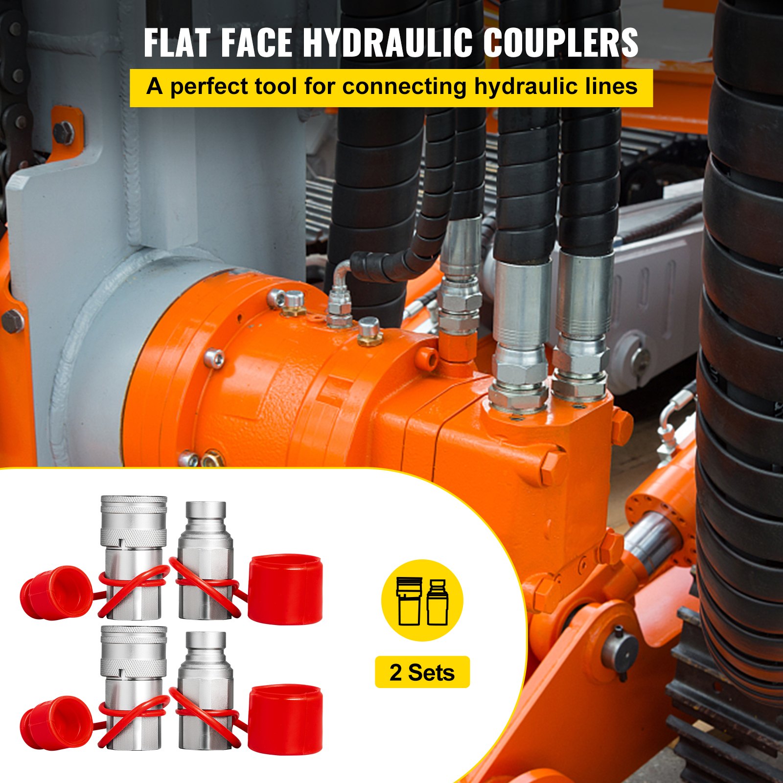 VEVOR Minicargadora Hidráulica Conexión Rápida Cuerpo de 1/2" Acoplador Hidráulico 1/2" NPT Acoplamiento Hidráulico Conexión Rápida 2 Pares Acoplador Rápido Hidráulico 27.6 MPa (ISO 16028) (2 Pares)