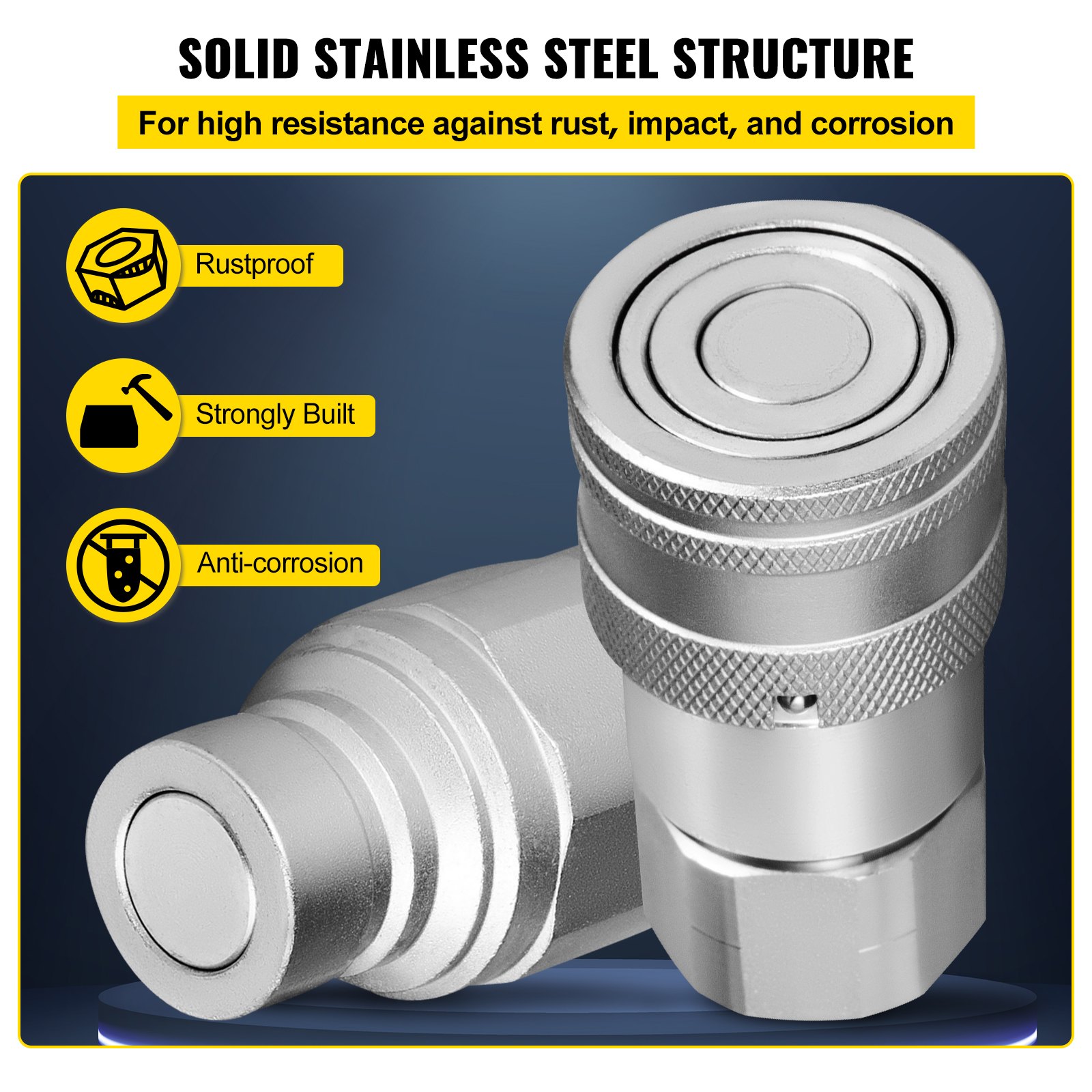 VEVOR Minicargadora Hidráulica Conexión Rápida Cuerpo de 1/2" Acoplador Hidráulico 1/2" NPT Acoplamiento Hidráulico Conexión Rápida 2 Pares Acoplador Rápido Hidráulico 27.6 MPa (ISO 16028) (2 Pares)