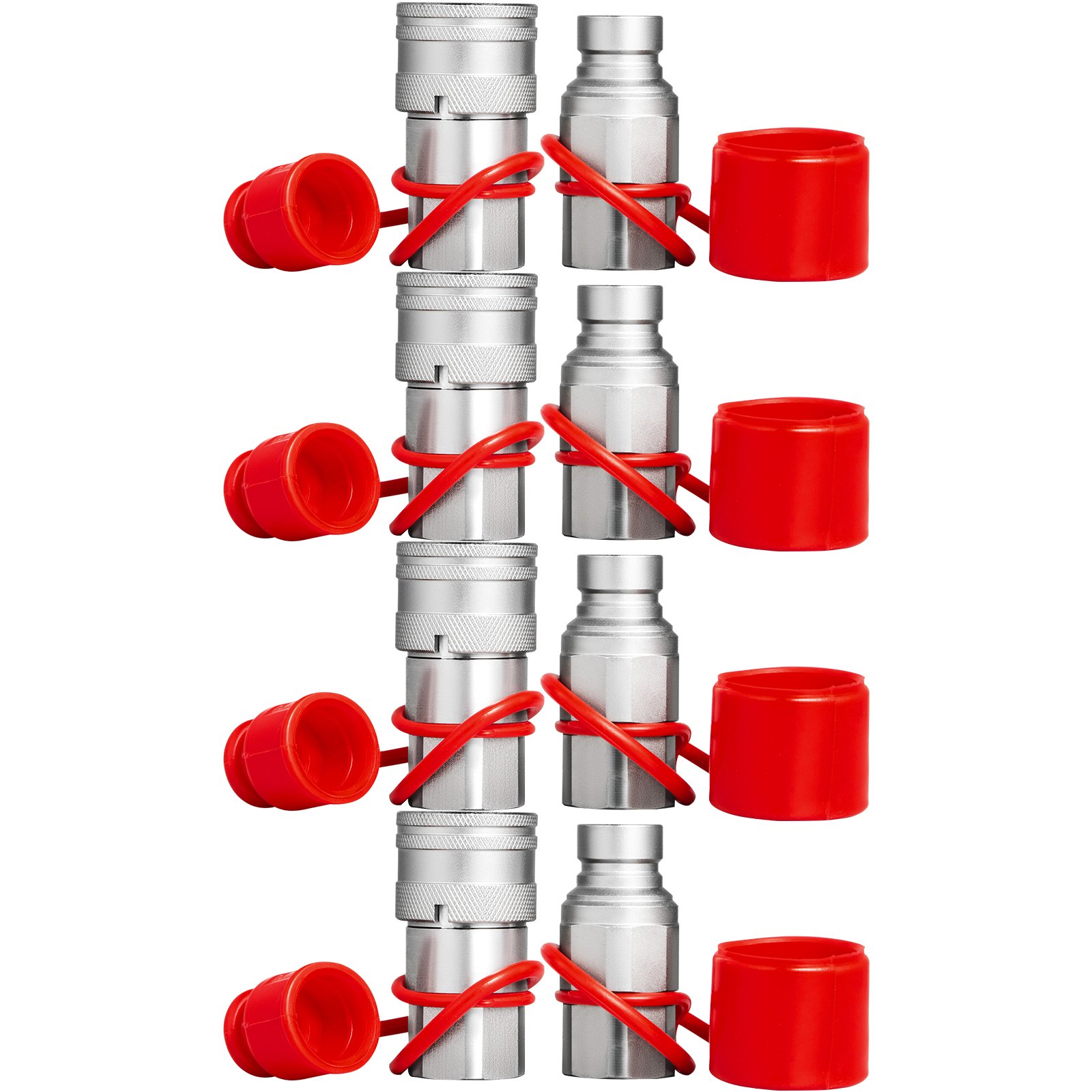 VEVOR Conexión rápida hidráulica 1/2 cuerpo con rosca NPT de 1/2" Acoplador hidráulico 4 pares Acoplamiento hidráulico Conexión rápida 45,5 L/min Acoplador rápido hidráulico (ISO 16028)
