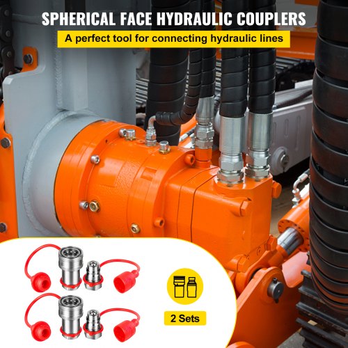 Acopladores hidráulicos de cara esférica VEVOR Cuerpo de 1/2" Rosca NPT de 1/2", Acoplamientos de conexión rápida para dirección deslizante, Accesorios hidráulicos 4061 PSI, 2 juegos de acopladores hidráulicos con tapas antipolvo para estuche Bobcat, Kubota