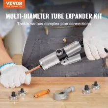 Expansor de tubo hidráulico VEVOR, 3/8" a 1-1/8" OD, herramienta de cambio hidráulico HAVC con 7 cabezales de expansión de tubo, herramienta de desbarbado, cortador de tubo para tubos de acero blando de cobre, aluminio, latón