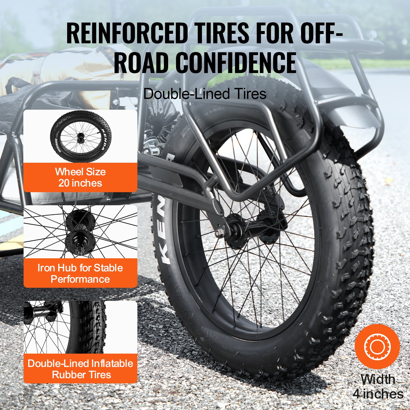 VEVOR Remolque para Bicicleta Carga de 32 kg Carro para Bicicleta Almacenamiento Compacto Plegable Liberación Rápida Ruedas de 508 mm Se Adapta a Mayoría de Ruedas de Bicicleta de Acero al Carbono