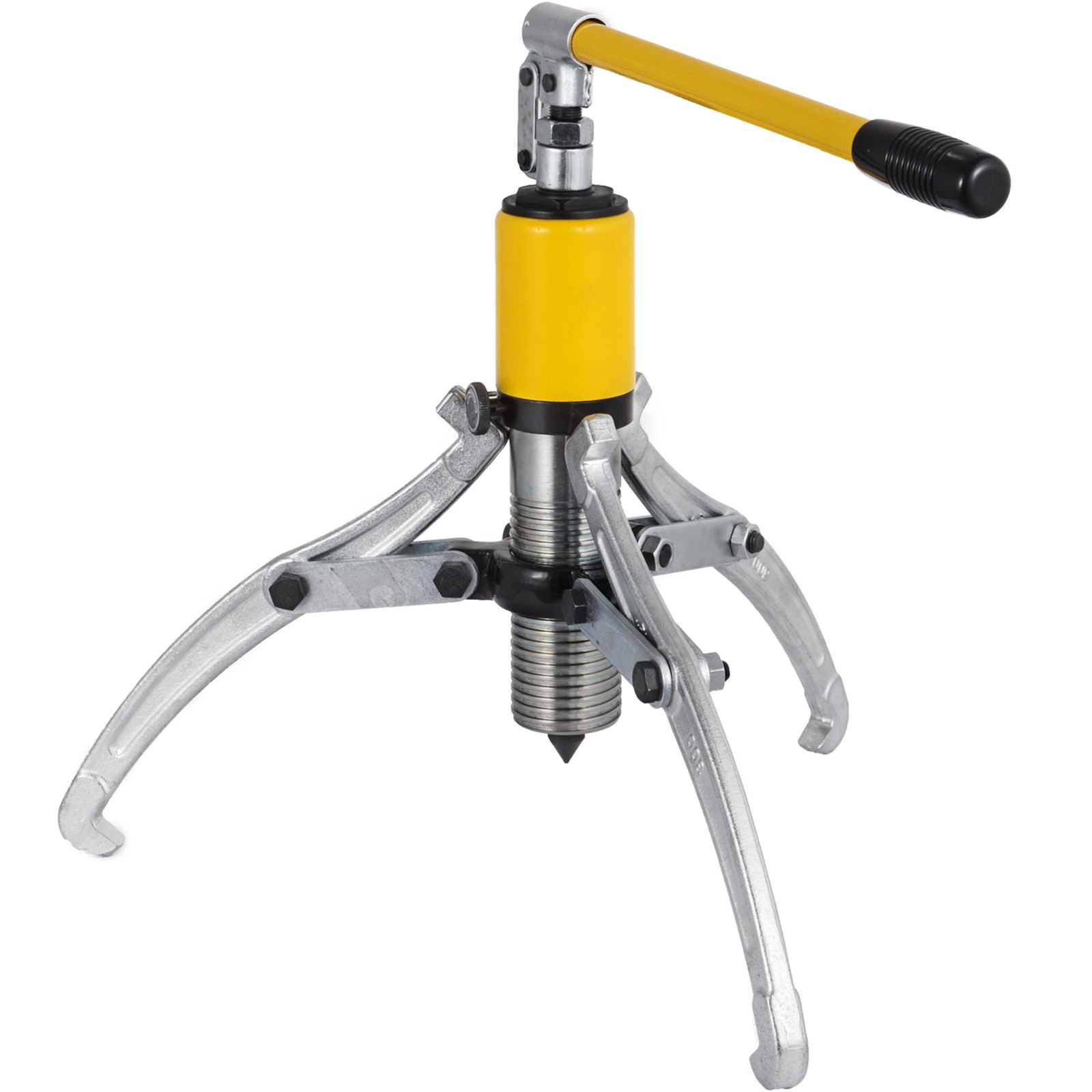 Extractor de engranajes hidráulico VEVOR amarillo con tres brazos metálicos robustos.