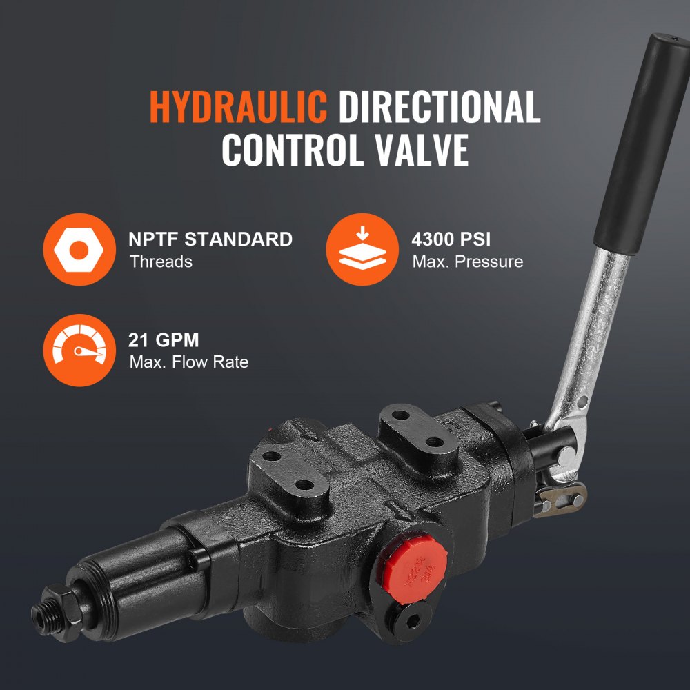 Válvula de control direccional hidráulica con caudal máximo de 21 gpm y presión de 4300 psi para el kit de partidor de troncos hidráulico VEVOR.