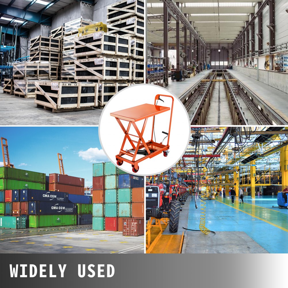 VEVOR Tijera hidráulica de 500 libras de capacidad, mesa elevadora de carro, altura de elevación de 28.5 pulgadas, mesa elevadora de tijera manual con 4 ruedas y bomba de pie, carro hidráulico elevador para manejo de materiales, naranja