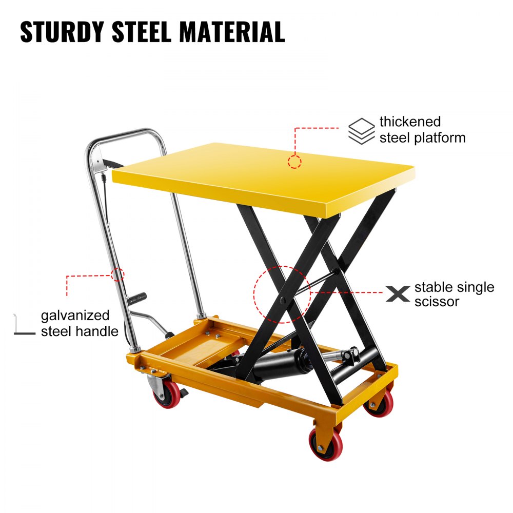 VEVOR Carro de mesa elevadora hidráulica, carro de tijera hidráulica de capacidad de 660 libras, mesa elevadora de tijera de altura de elevación de 35.4", carro elevador de tijera individual con bomba de pie, tamaño de mesa de 32.1''x19.7'', para levantamiento de carga
