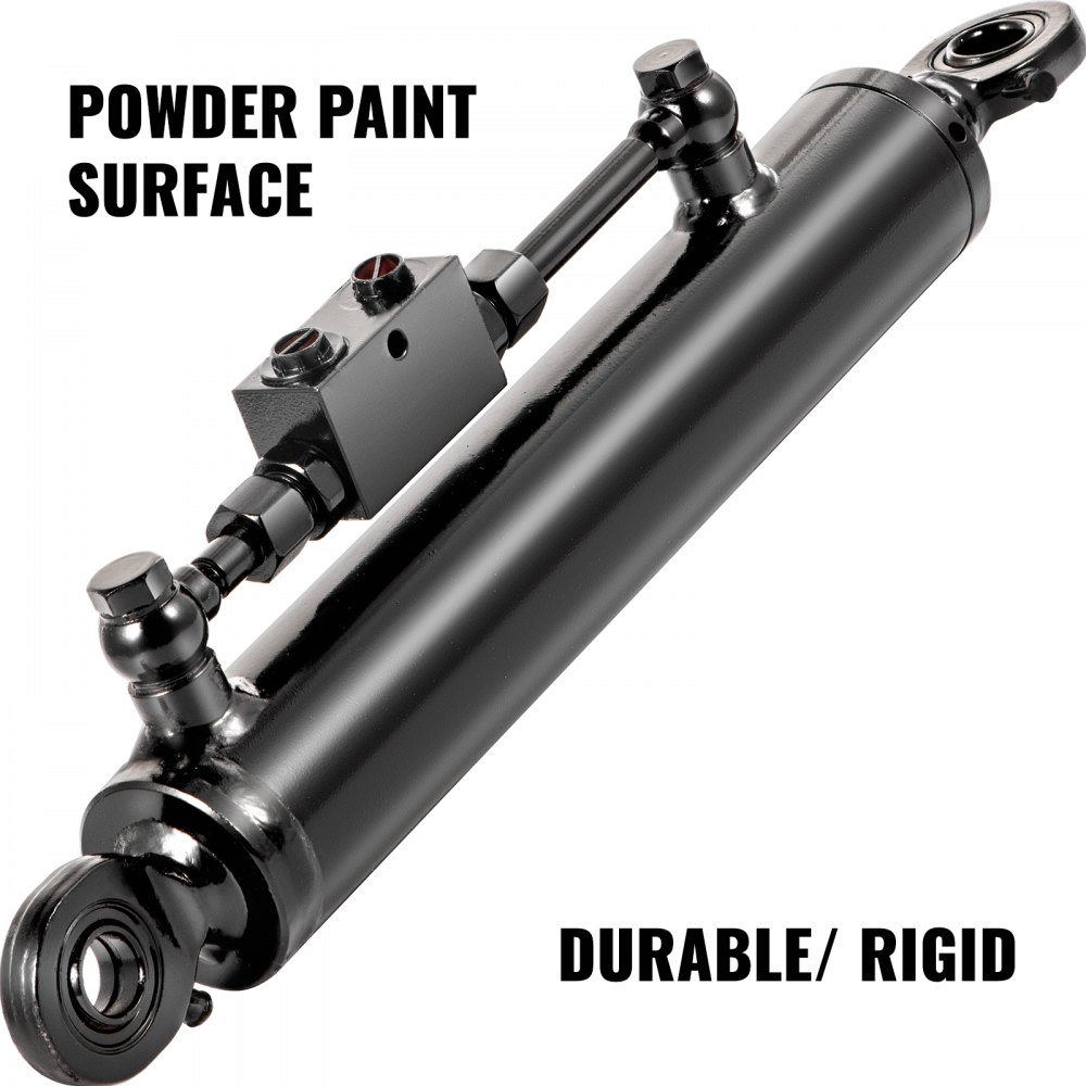 Cilindro hidráulico VEVOR de doble efecto Diámetro interior de 2", enlace superior Cilindro hidráulico de carrera de 10", retraído 20" extendido Enlace lateral hidráulico de 28" Cojinete de ojo giratorio con válvula de retención para tractores, categoría 1, 2