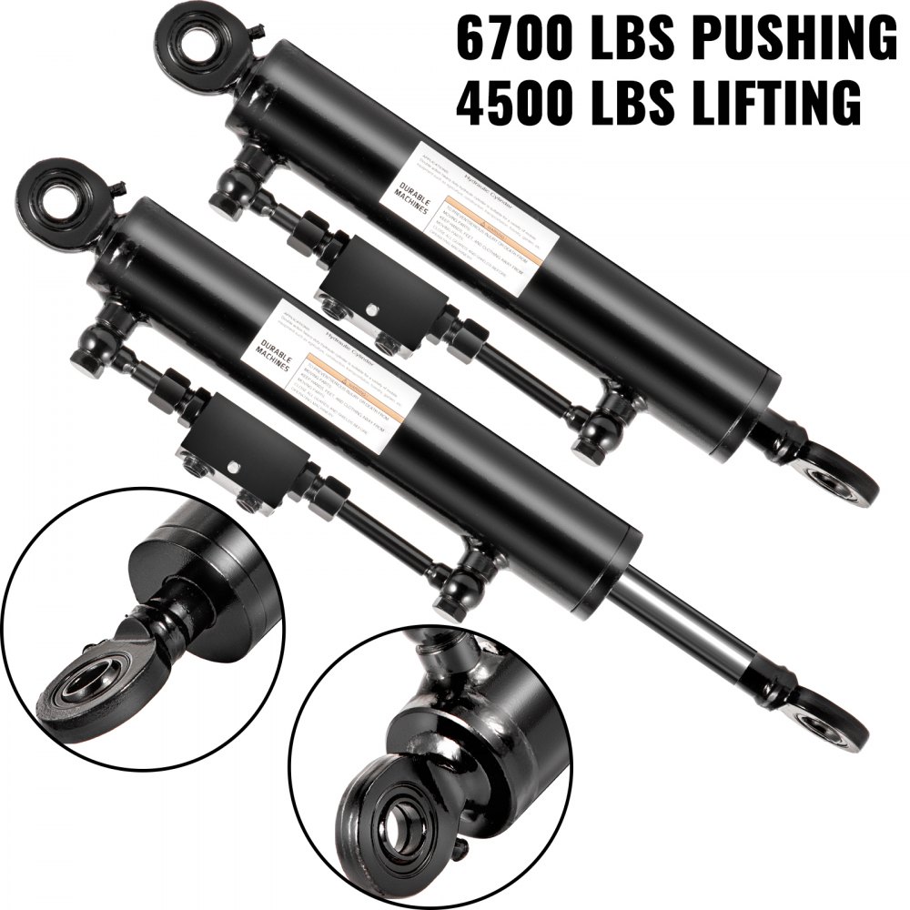 Cilindro hidráulico VEVOR de doble efecto Diámetro interior de 2", enlace superior Cilindro hidráulico de carrera de 10", retraído 20" extendido Enlace lateral hidráulico de 28" Cojinete de ojo giratorio con válvula de retención para tractores, categoría 1, 2