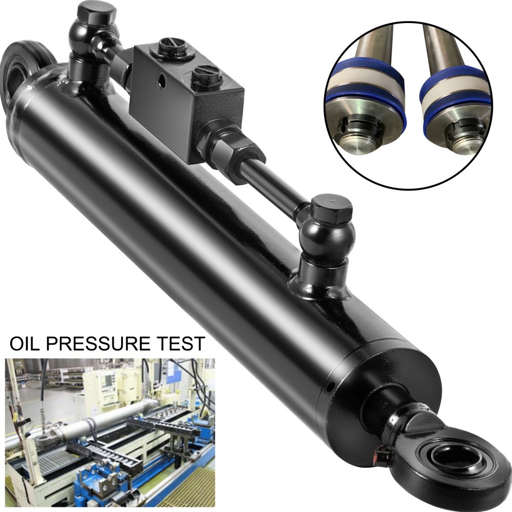 Cilindro hidráulico VEVOR de doble efecto Diámetro interior de 2", enlace superior Cilindro hidráulico de carrera de 10", retraído 20" extendido Enlace lateral hidráulico de 28" Cojinete de ojo giratorio con válvula de retención para tractores, categoría 1, 2