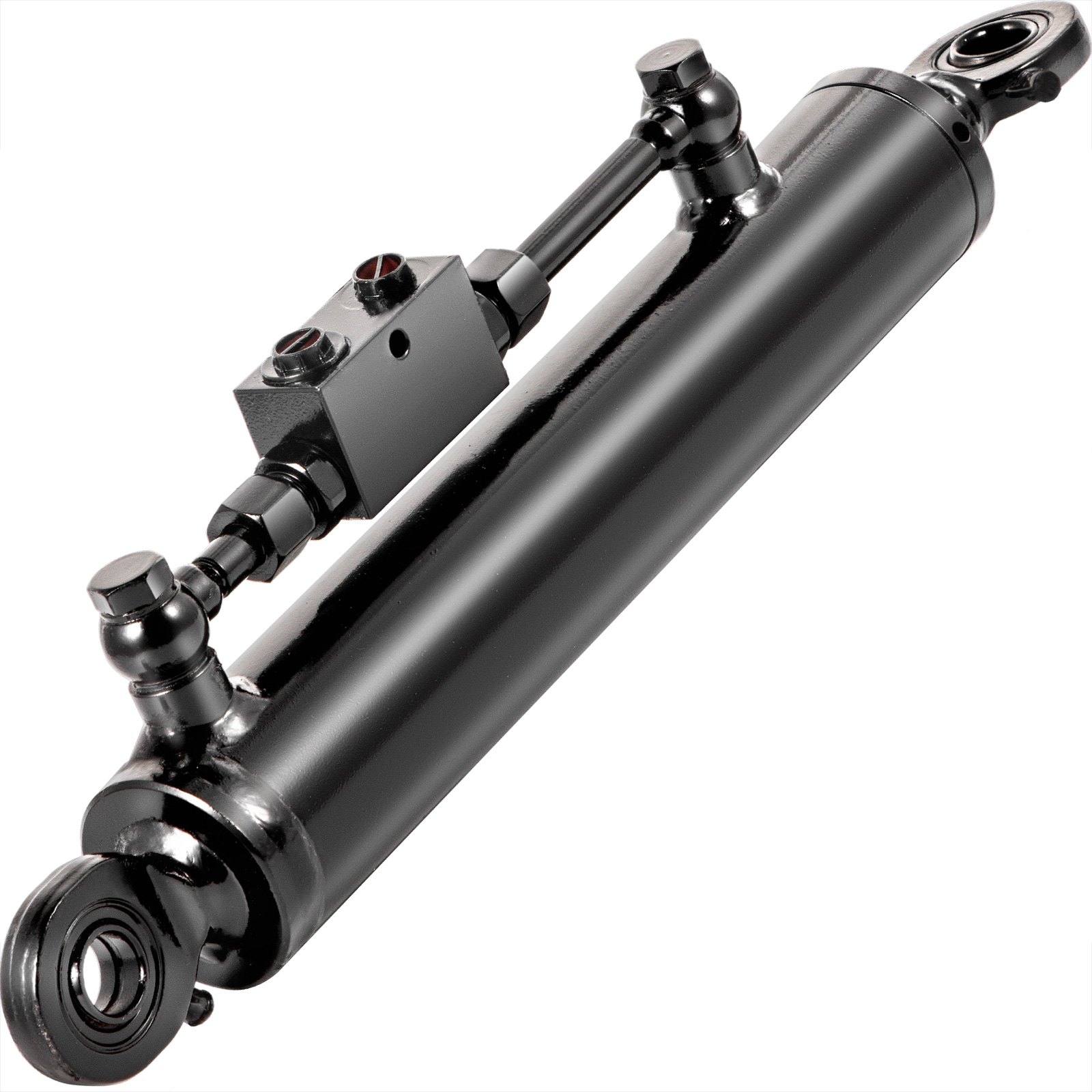 Cilindro hidráulico VEVOR de doble efecto Diámetro interior de 2", enlace superior Cilindro hidráulico de carrera de 10", retraído 20" extendido Enlace lateral hidráulico de 28" Cojinete de ojo giratorio con válvula de retención para tractores, categoría 1, 2