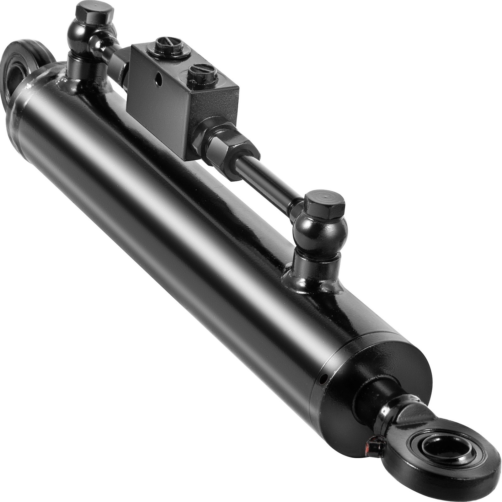 Cilindro hidráulico VEVOR de doble efecto Diámetro interior de 2", enlace superior Cilindro hidráulico de carrera de 10", retraído 20" extendido Enlace lateral hidráulico de 28" Cojinete de ojo giratorio con válvula de retención para tractores, categoría 1, 2