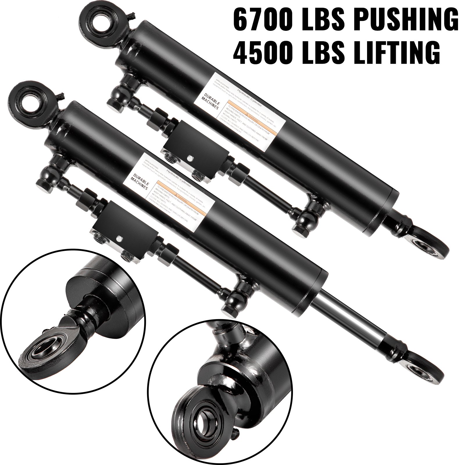 Cilindro hidráulico VEVOR de doble efecto Diámetro interior de 2", enlace superior Cilindro hidráulico de carrera de 10", retraído 20" extendido Enlace lateral hidráulico de 28" Cojinete de ojo giratorio con válvula de retención para tractores, categoría 1, 2