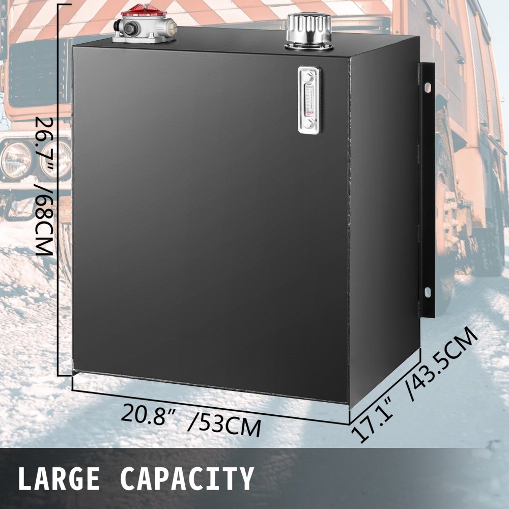 VEVOR Tanques de Aceite Hidráulico Negro 25 Galones, 61 x 53 x 33 cm, Acero Hidráulico de Servicio Pesado, Tanques de Transferencia de Gasolina con Filtro Indicador de Temperatura Respiradero