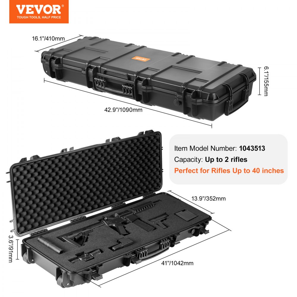 Estuche táctico VEVOR, con capacidad para 2 rifles con espuma protectora, dimensiones: 42,9&quot; x 16,1&quot; x 6,1&quot;.