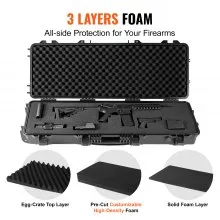 VEVOR Estuche rígido para rifle, estuche rígido para rifle con 3 capas de espuma totalmente protectora, estuche rígido para pistola con cerradura de 42 pulgadas con ruedas, IP67 impermeable y a prueba