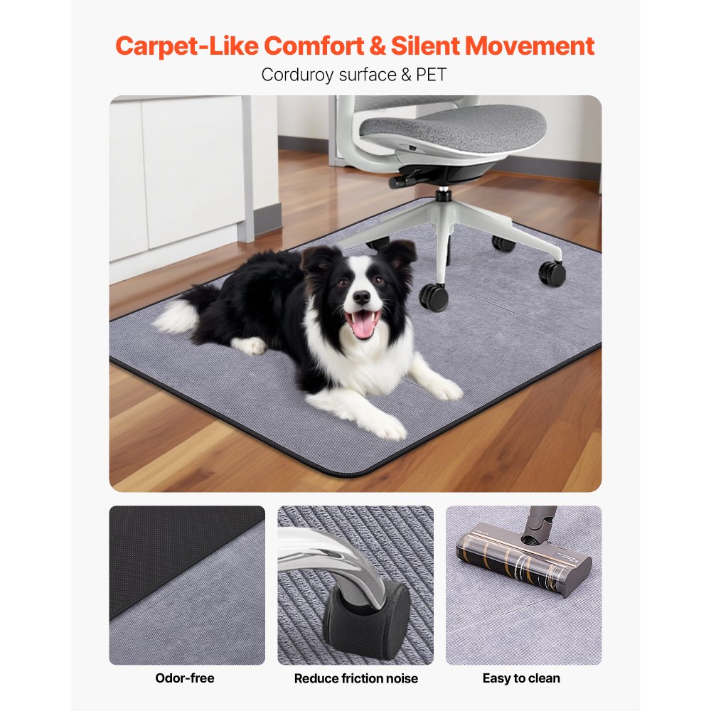 VEVOR - Alfombrilla para silla de oficina de 91 x 122 cm para suelos duros, protector de suelo para sillas con ruedas, superficie de pana, antideslizante y fácil de limpiar, se desliza suavemente debajo del escritorio para el hogar y la oficina (gris)