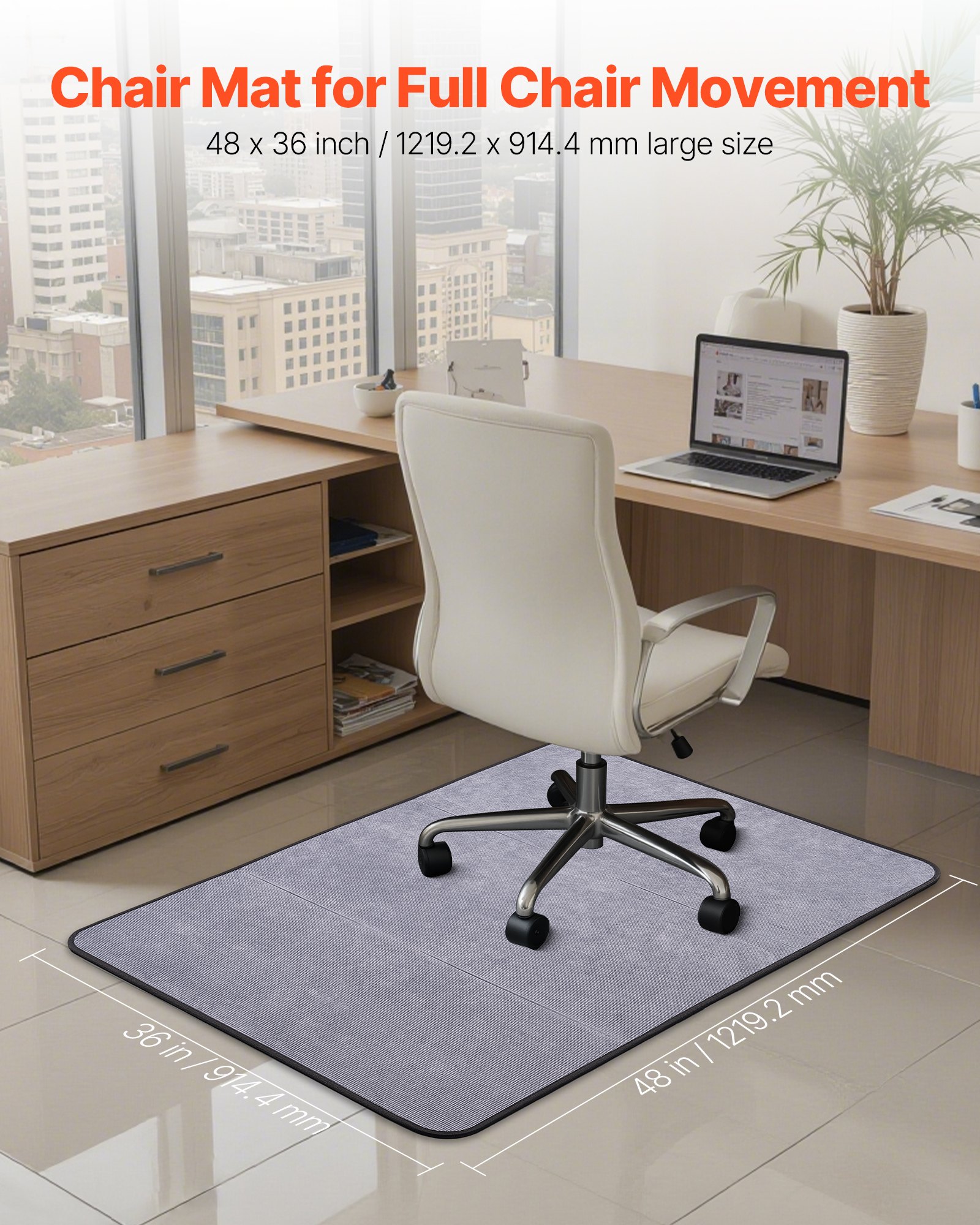 VEVOR - Alfombrilla para silla de oficina de 91 x 122 cm para suelos duros, protector de suelo para sillas con ruedas, superficie de pana, antideslizante y fácil de limpiar, se desliza suavemente debajo del escritorio para el hogar y la oficina (gris)