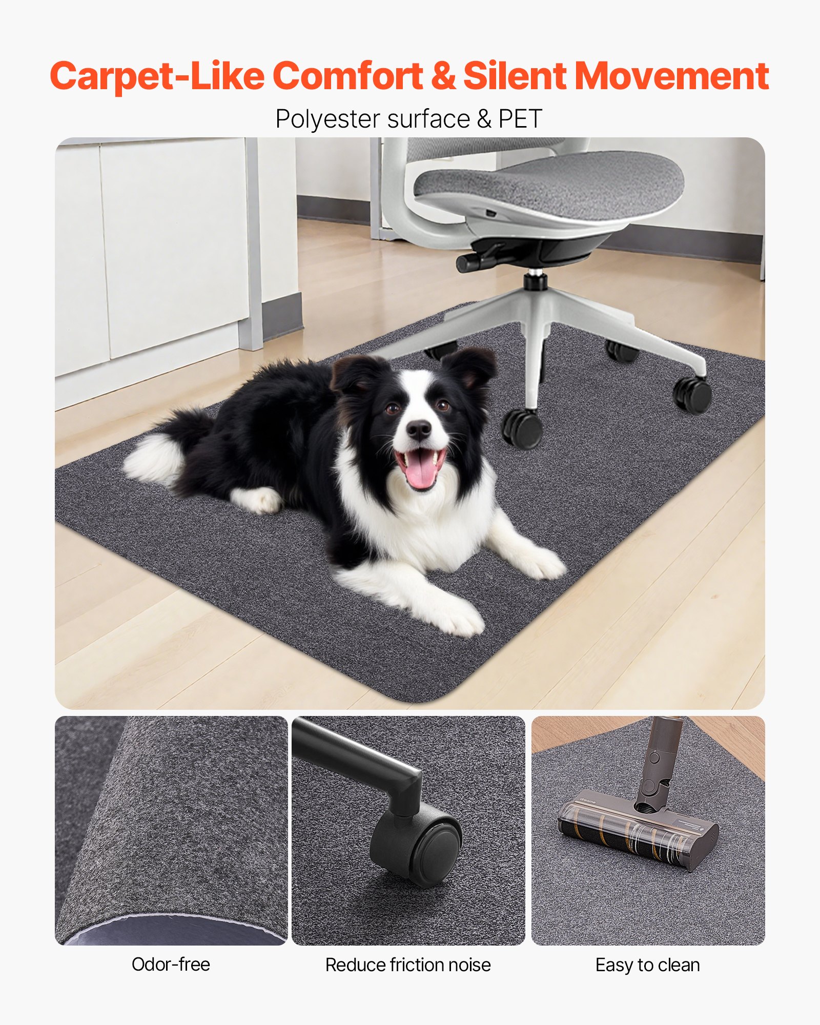 VEVOR - Alfombrilla para silla de oficina de 140 x 89 cm para suelos duros, protector de suelo para sillas con ruedas, superficie de poliéster, antideslizante y fácil de limpiar, se desliza suavemente debajo del escritorio para el hogar y la oficina (gris oscuro)