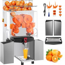 Máquina exprimidora comercial VEVOR con grifo de agua, extractor de jugo de 110 V, exprimidor de naranja de 120 W, máquina de jugo de naranja para 25-35 por minuto con caja de filtro extraíble, cubierta acrílica y dos cubos de recolección
