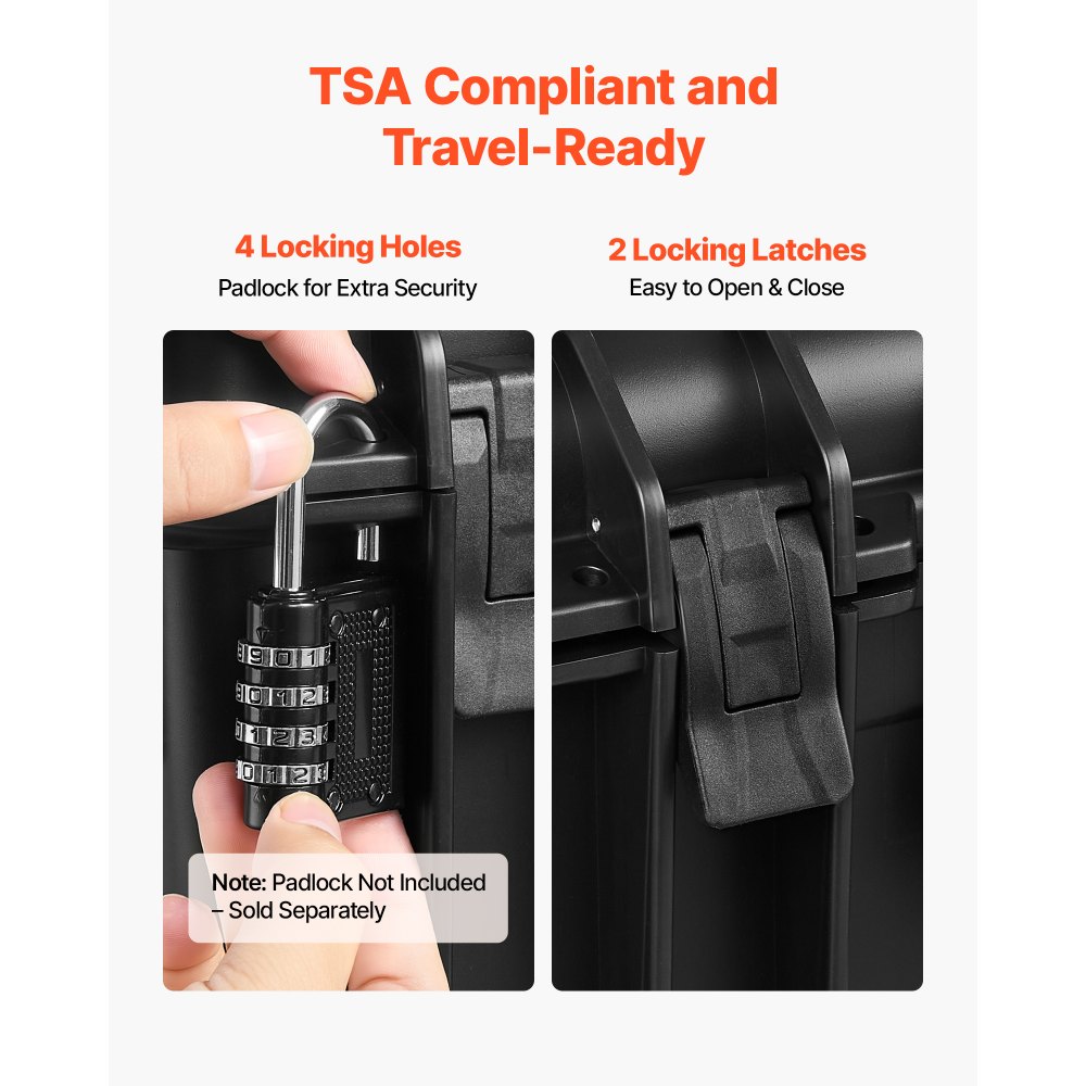 VEVOR Estuche Rígido para Pistola con Revestimiento de Espuma XPE, Funda para 6 Pistolas, Resistente al Agua y Polvo con Interior Personalizable y Asa 475 x 415 x 215 mm, Negro, Cumple con la TSA