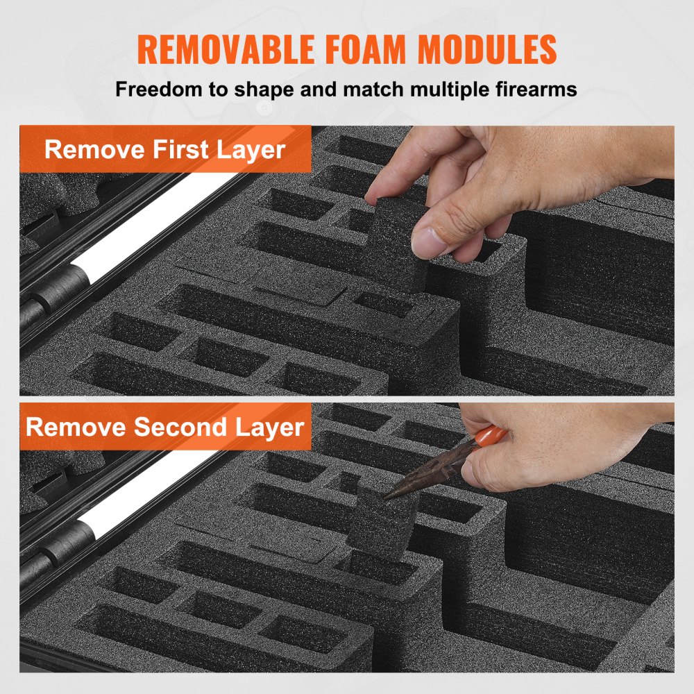 VEVOR - Estuche rígido para pistola con forro precortado, resistente al agua y al polvo, para 5 pistolas, 48,7 x 41,9 x 21,6 cm, con cerradura, color negro