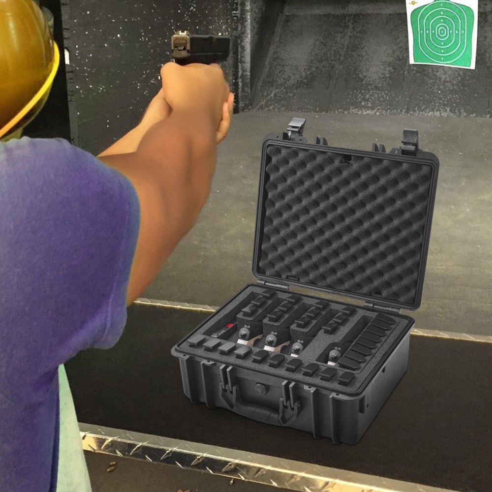 VEVOR - Estuche rígido para pistola con forro precortado, resistente al agua y al polvo, para 5 pistolas, 48,7 x 41,9 x 21,6 cm, con cerradura, color negro