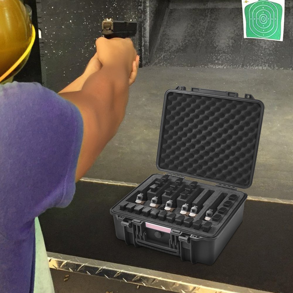 Estuches rígidos VEVOR para pistolas con forro precortado, resistentes al agua y al polvo, para 6 pistolas, 49,5 x 43,1 x 21,5 cm, con cerradura, color negro