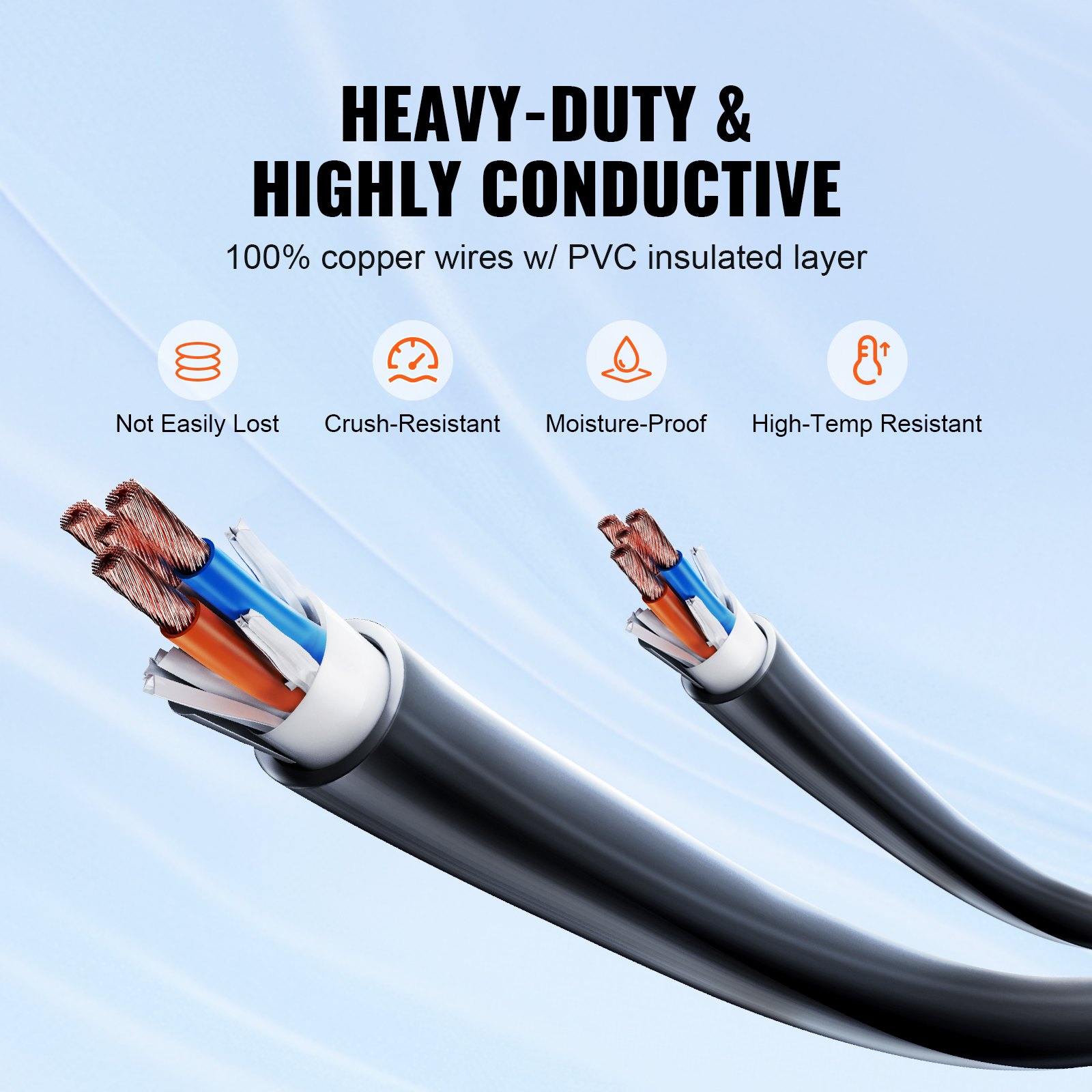 VEVOR 25ft RV Cable de extensión Cable de alimentación 50Amp NEMA 14-50R/NEMA 14-50P ETL listado