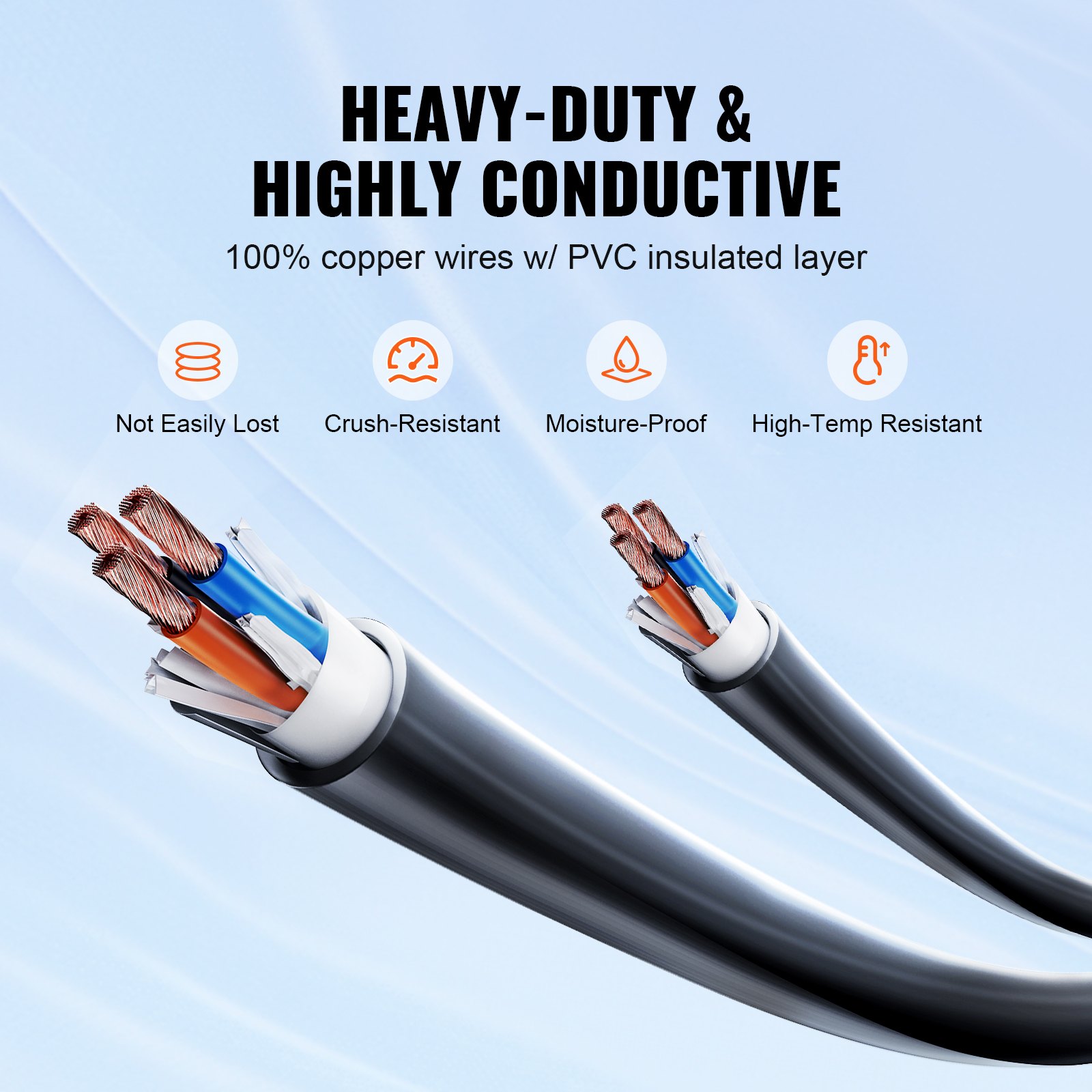 VEVOR 50ft RV Cable de extensión Cable de alimentación 30Amp NEMA TT-30R/NEMA TT-30P ETL listado