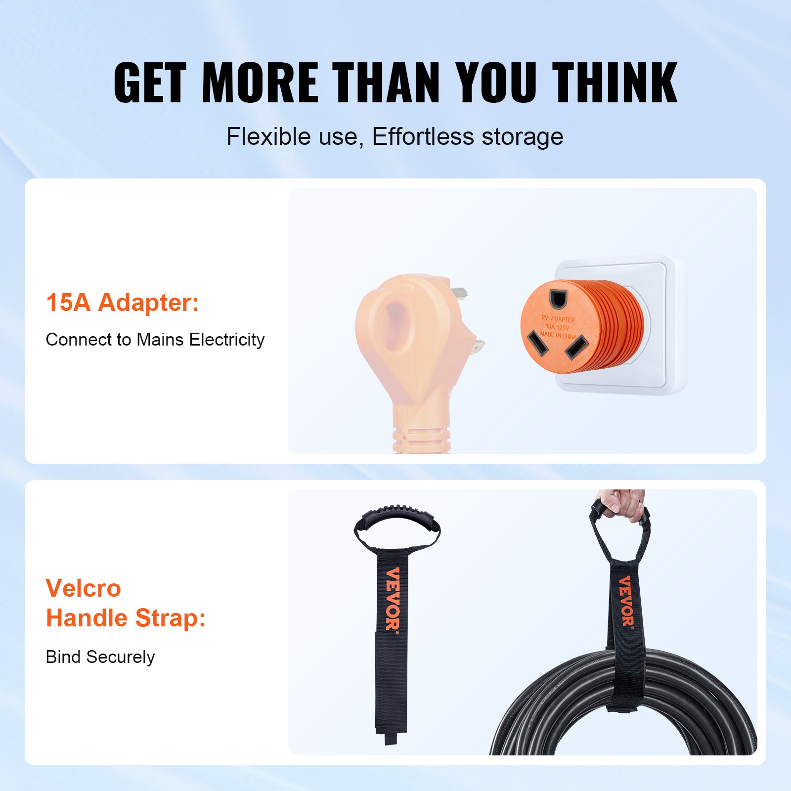 VEVOR 50ft RV Cable de extensión Cable de alimentación 30Amp NEMA TT-30R/NEMA TT-30P ETL listado