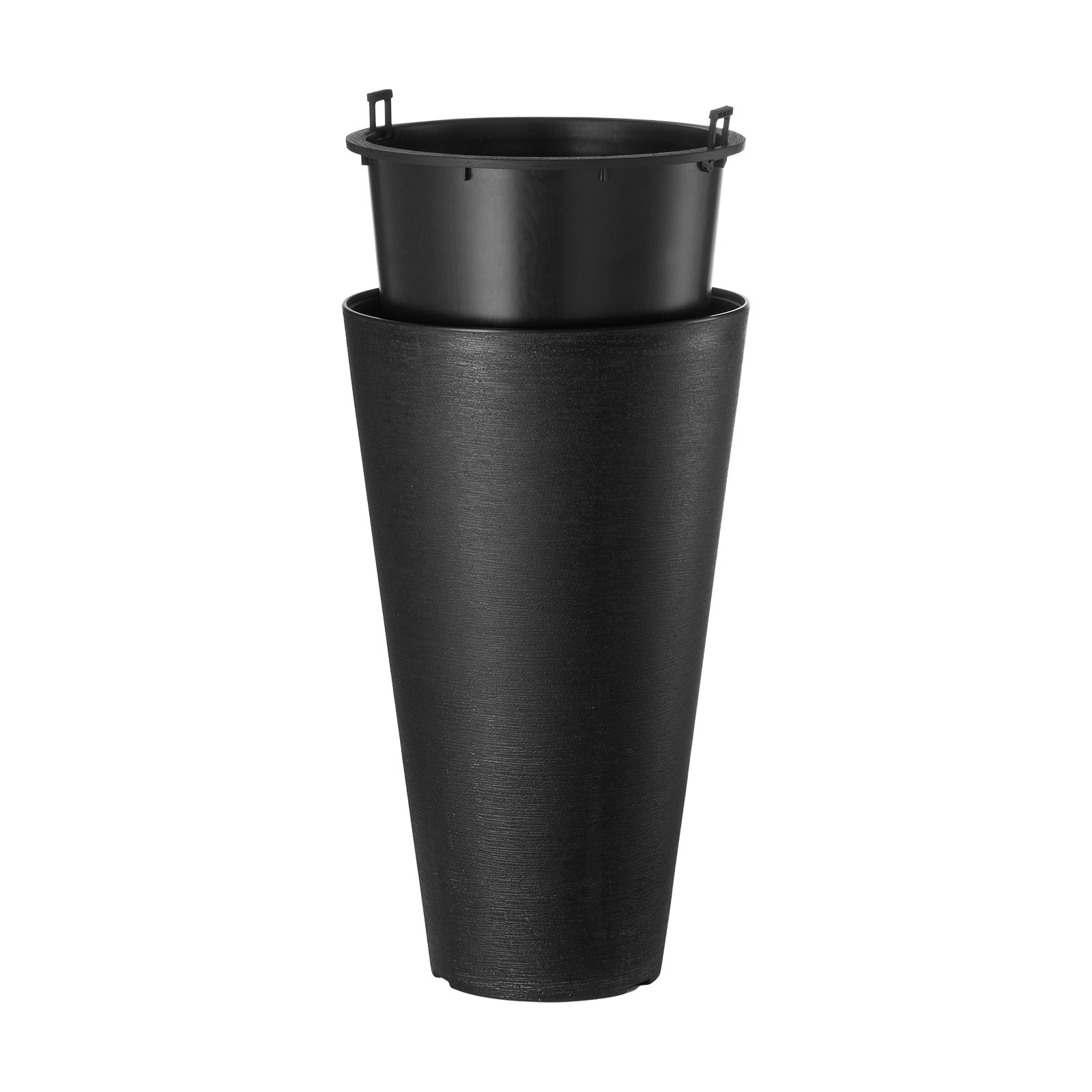 VEVOR - Juego de 2 maceteros altos para plantas de interior y exterior, de 61 cm, color negro, redondos y grandes, para porche y patio, con diseño moderno y drenaje integrado.