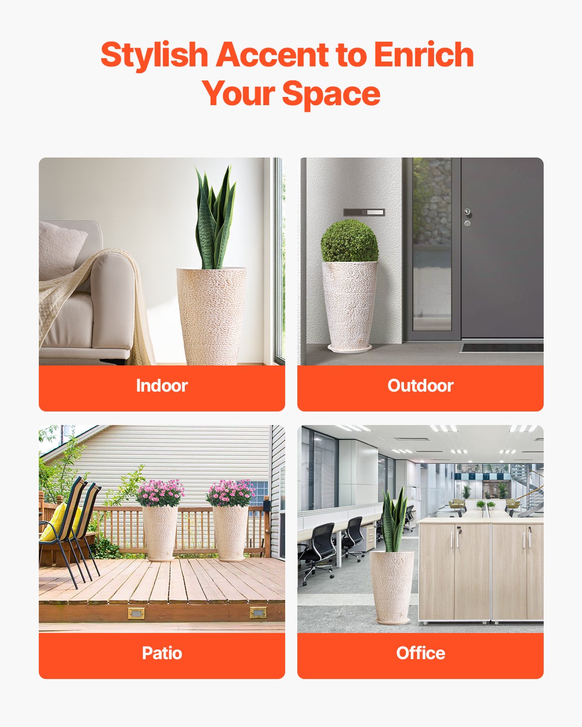 VEVOR - Juego de 2 maceteros altos para exterior (53 cm de alto), redondos y grandes, para porche y patio, con acabado en piedra.