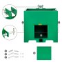 Caja de lastre de 3 puntos VEVOR verde con detalles de pasadores, pernos y componentes de enganche.