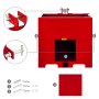 Caja de lastre de 3 puntos VEVOR roja con detalles de fijación y componentes de hardware.