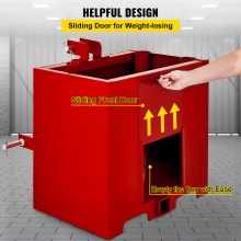 VEVOR Caja de lastre de 3 puntos, caja de lastre de enganche de capacidad de 800 lb, receptor de enganche estándar de 2 pulgadas, caja de lastre de tractor con volumen de 5 pies cúbicos, acero resistente, se adapta a accesorios de tractor de categoría 1, rojo