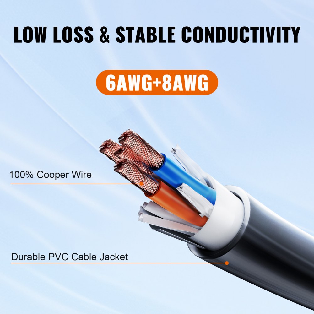 Cable de extensión VEVOR rv con cable 100% de cobre, 6awg + 8awg y cubierta de cable de PVC duradera.