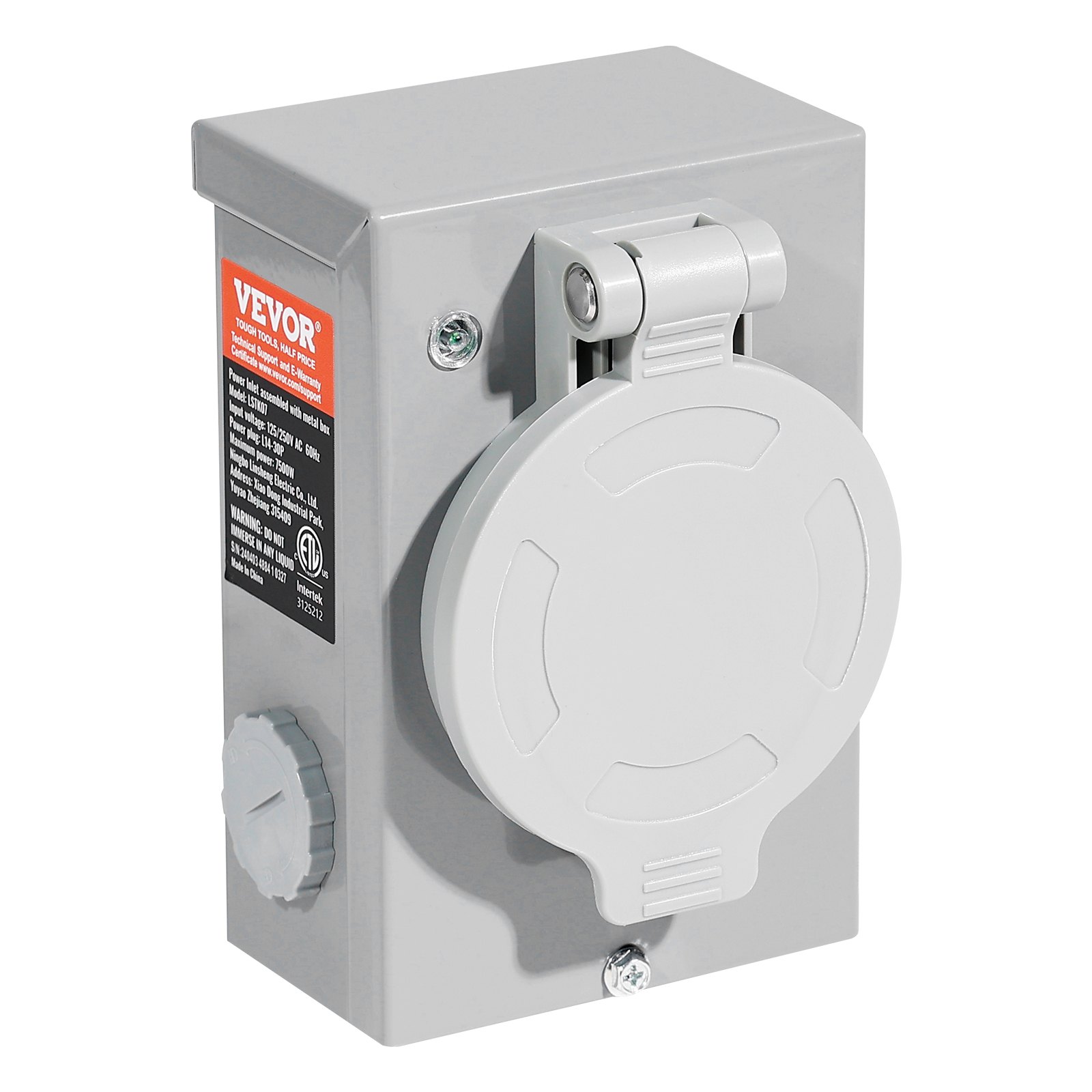 Kit de cable de generador VEVOR de 30 A y caja de entrada de energía, 7,6 m, cable de extensión de generador NEMA L14-30P/L14-30R STW de 10 AWG con conector de bloqueo giratorio, caja de entrada pretaladrada para exteriores de RV, homologado por ETL