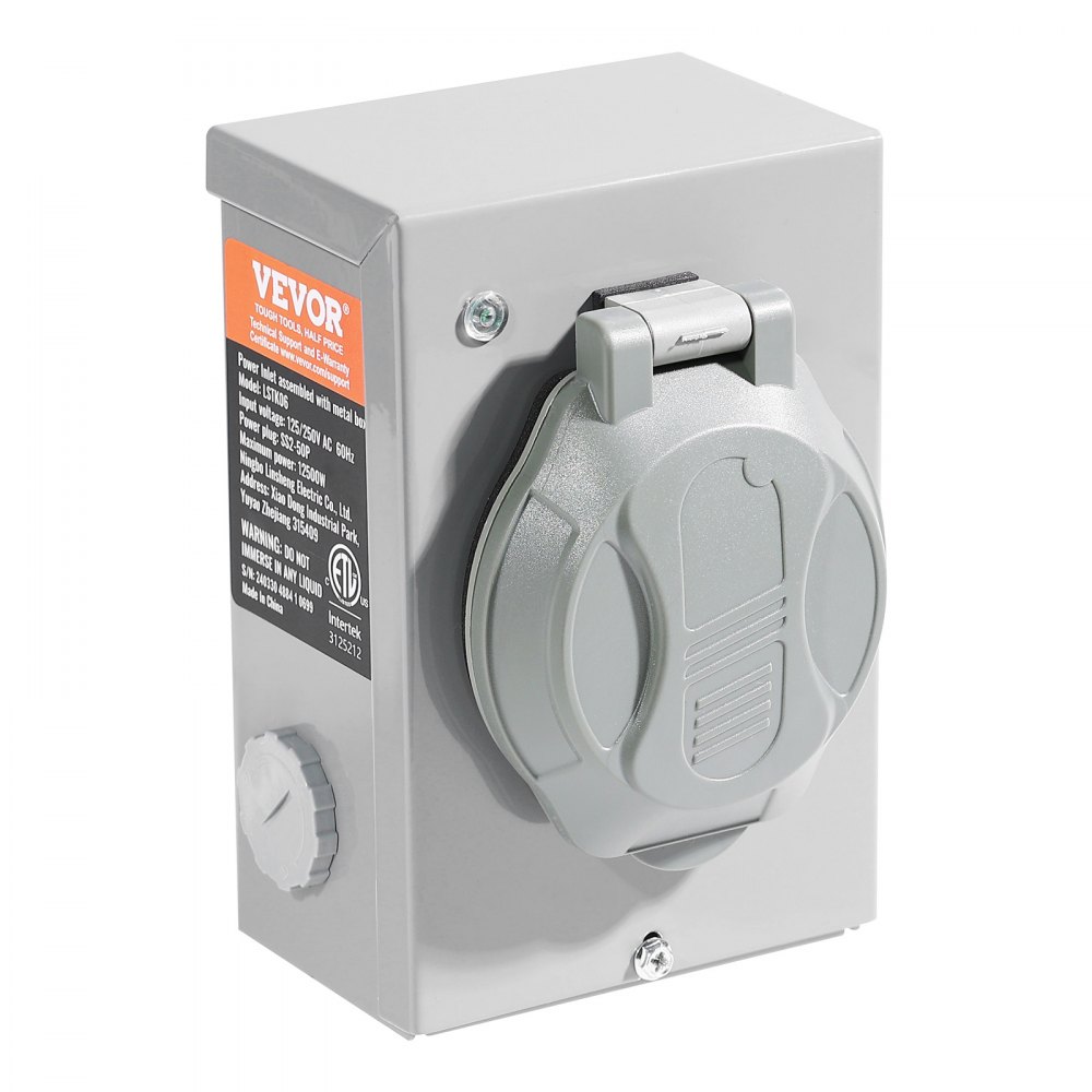 Kit de cable de generador VEVOR de 50 A y caja de entrada de energía, 4,5 m, cable de alimentación de generador NEMA 14-50P/SS2-50R STW 6/3+8/1 AWG con conector de bloqueo giratorio, caja de entrada preperforada para generador a vivienda, homologado por ETL