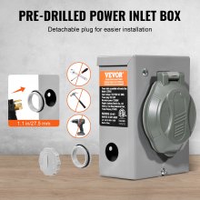 Kit de cable de generador y caja de entrada de energía VEVOR de 50 amperios, 50 pies, cable de alimentación de generador NEMA 14-50P/SS2-50R STW 6/3+8/1 AWG con conector de bloqueo por torsión, caja de entrada pretaladrada para generador a casa, homologado por ETL