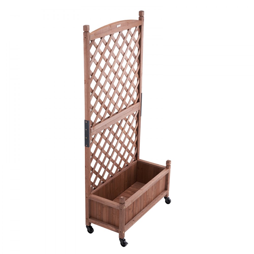 VEVOR 2 camas de jardín elevadas con enrejado, maceteros de madera elevados para exteriores de 60 x 13 x 61,4 pulgadas con orificios de drenaje, macetero de enrejado independiente para plantas trepado