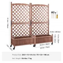 VEVOR 2 camas de jardín elevadas con enrejado, maceteros de madera elevados para exteriores de 60 x 13 x 61,4 pulgadas con orificios de drenaje, macetero de enrejado independiente para plantas trepado