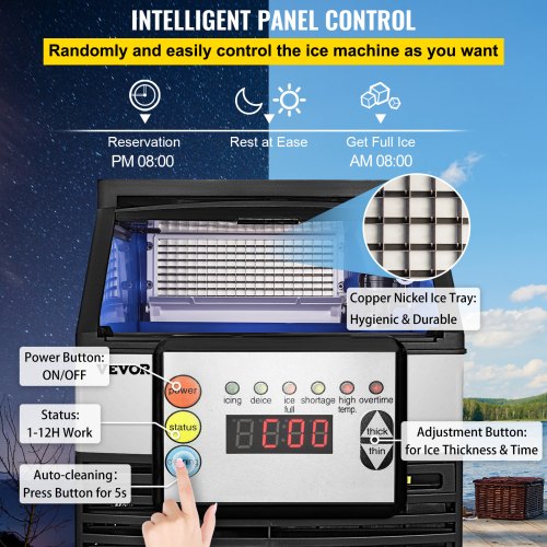 VEVOR Máquina para Hacer Hielo Comercial 145KG/24H Panel Control Inteligente LED