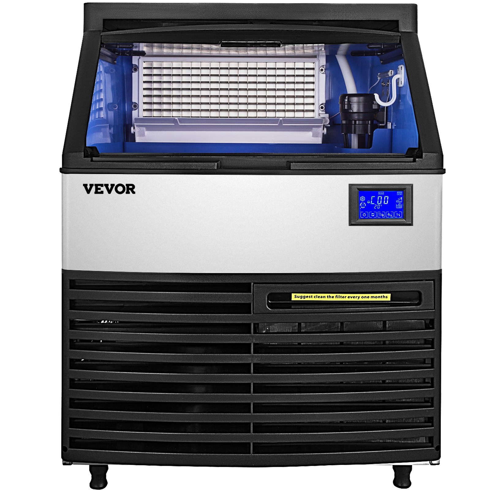 VEVOR Máquina para hacer hielo comercial, 440LBS/24H ETL aprobada máquina para hacer hielo debajo del mostrador con compresor SECOP, almacenamiento de 77LBS, bomba de drenaje de agua eléctrica, filtro de agua, 2 cucharadas incluidas