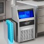 VEVOR Máquina de hielo comercial de 110 V, 80-90 libras/24 horas con contenedor de 33 libras, construcción de acero inoxidable resistente, funcionamiento automático, cubo transparente para barra de casa, incluye filtro de agua, pala, manguera de conexión